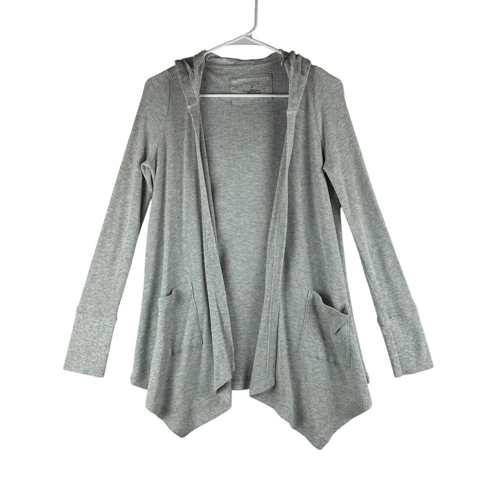 Sonoma Life + Style Open Front Cardigan Hoodie Women's Small Gray Thermal Waffle